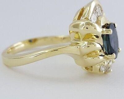 14K Yellow Gold 1.43 ctw Natural Oval Sapphire & Round Diamond Ring