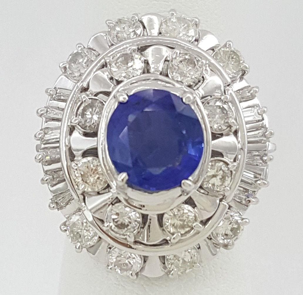 Vintage Platinum Oval Cut No Heat Sapphire & Diamond Double Halo Ring 5.34 ct