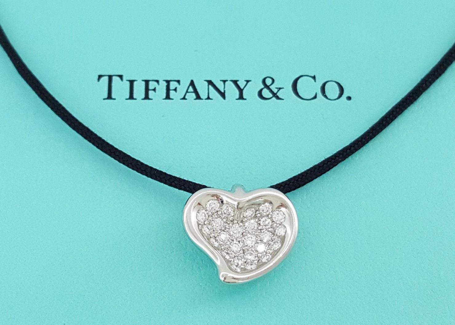 Tiffany & Co Elsa Peretti 0.35 ct Platinum Round Diamond Heart Pave Pendant