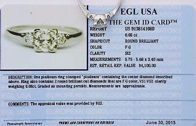 Peacock Round Diamond Engagement Ring 0.73ct Vintage Platinum EGL-USA Rtl 4,100