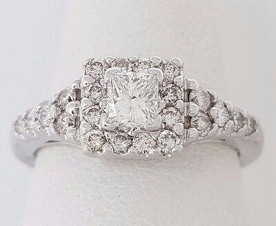 0.75 ct 14K White Gold Princess Cut Diamond Halo Engagement Ring