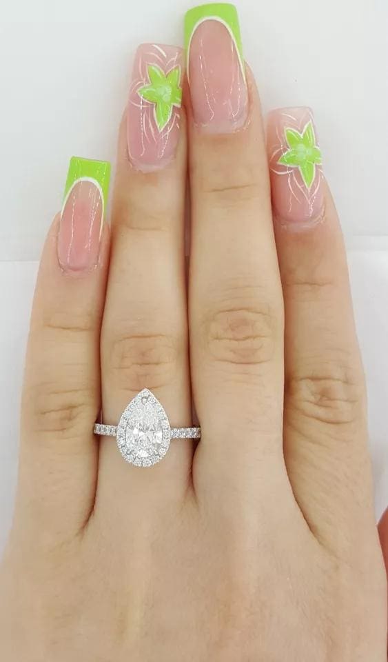 Pear Brilliant Cut Diamond Halo Engagement Ring Platinum GIA 1.7 ct Retail 12K