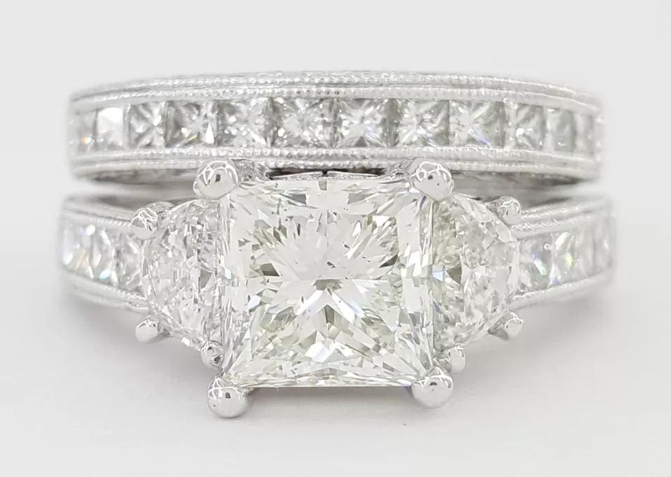 Coast Princess Cut Diamond Halfmoon Plat 2.83 ct Engagement Ring Set Retail 23K