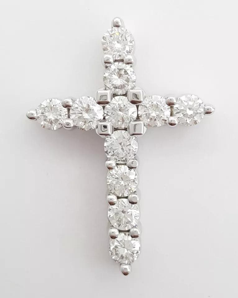 Round Brilliant Cut Diamond Cross Pendant 1.36 ct 14k White Gold 1" Retail 4K