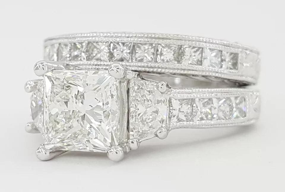 Coast Princess Cut Diamond Halfmoon Plat 2.83 ct Engagement Ring Set Retail 23K