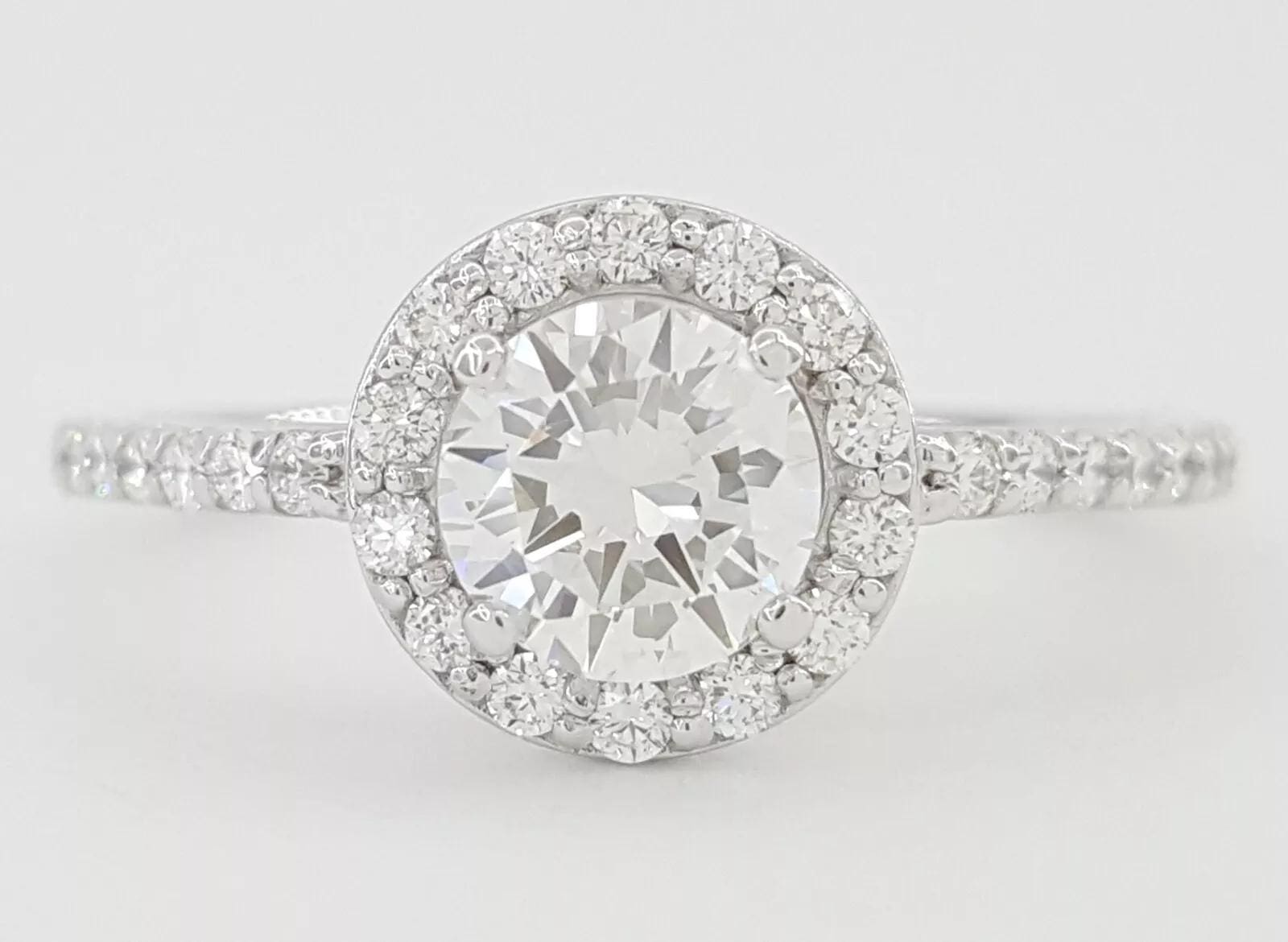 Natural Round Brilliant Diamond Halo Engagement Ring 0.9 ct 14k White Gold
