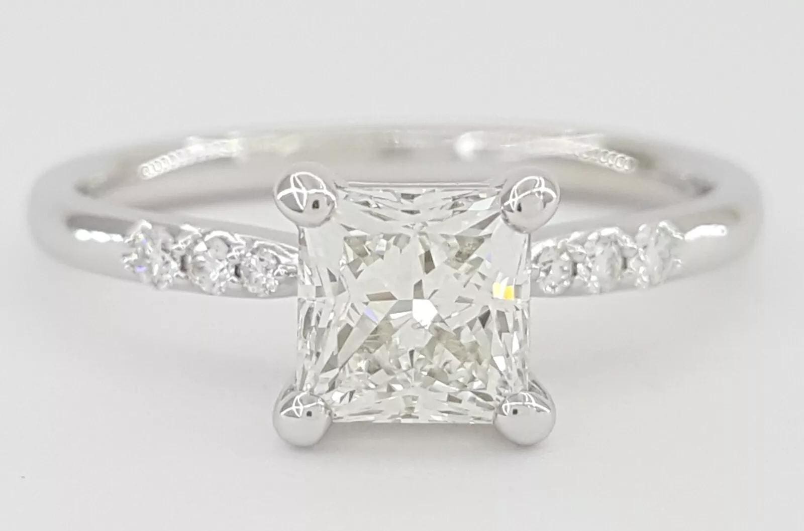 Princess Brilliant Cut Diamond Engagement Ring 14k White Gold 1.1 ct GIA Rtl 7k