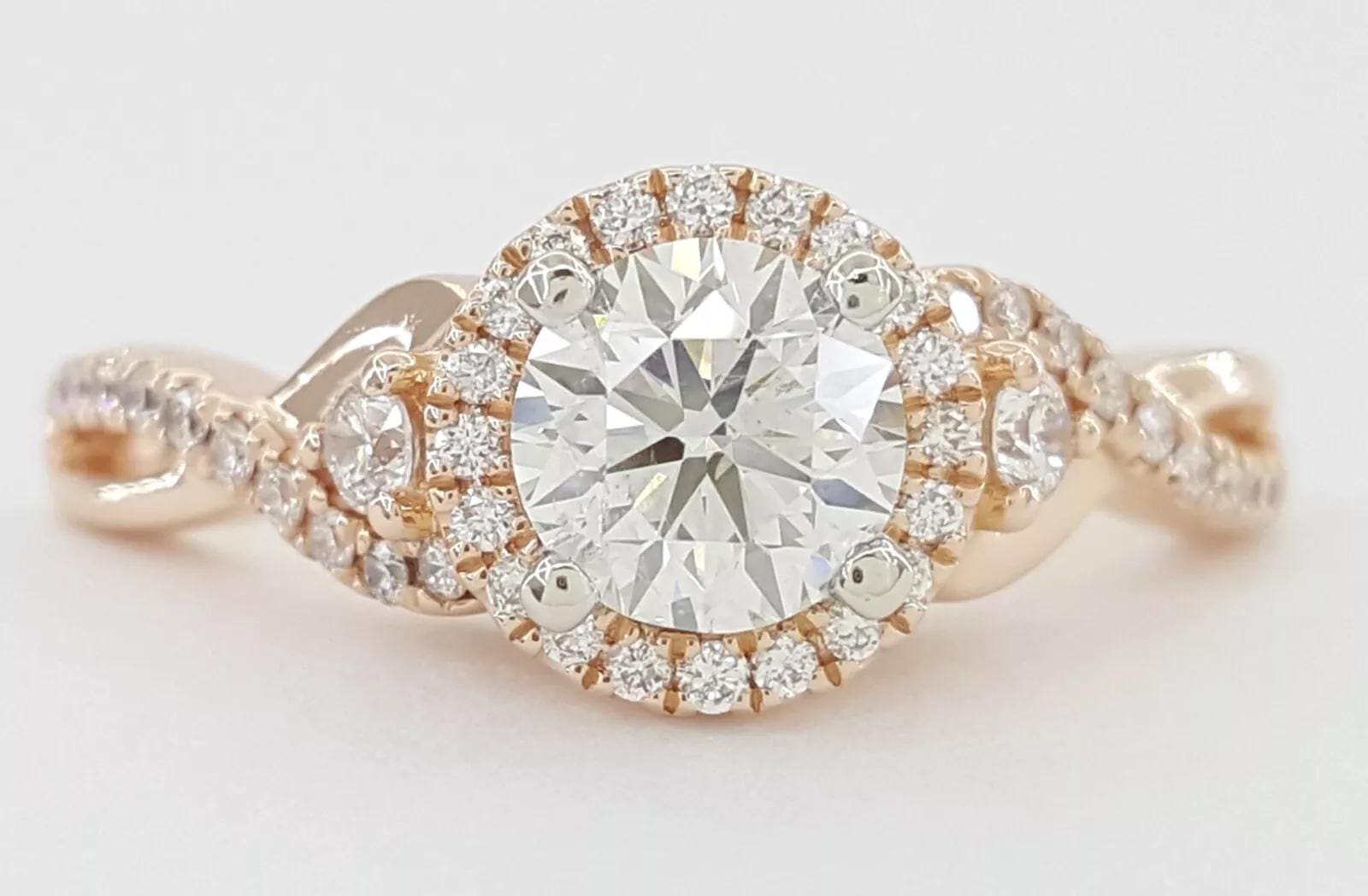Helzberg Round Diamond Crossover Halo Engagement Ring 14k Rose Gold 1 ct Rtl 5K