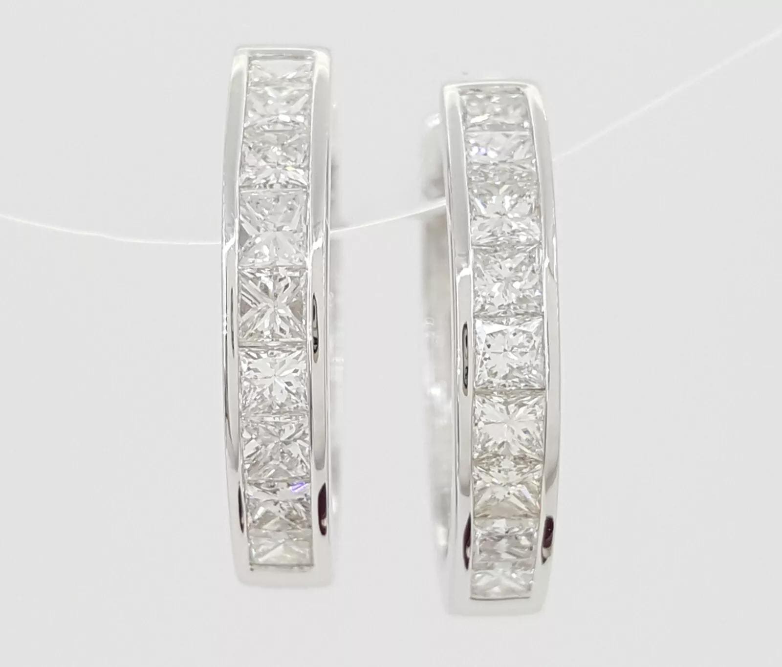 Princess Cut Diamond Hugger Hoop Earrings 15.2 mm 1 ct 14K White Gold