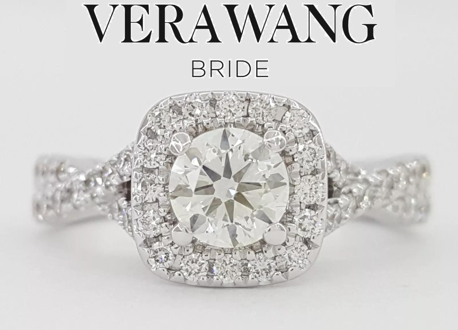 Vera Wang Love Round Diamond Halo Crossover Engagement Ring 1 ct 14k White Gold