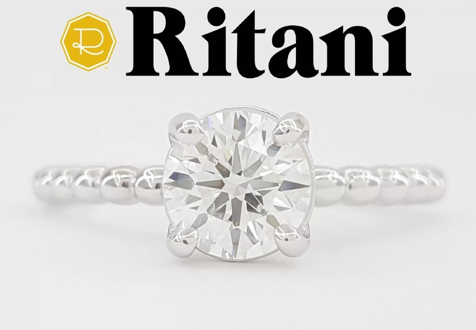 Ritani Natural Round Diamond Solitaire Engagement Ring 0.82ct 18k White Gold 7K