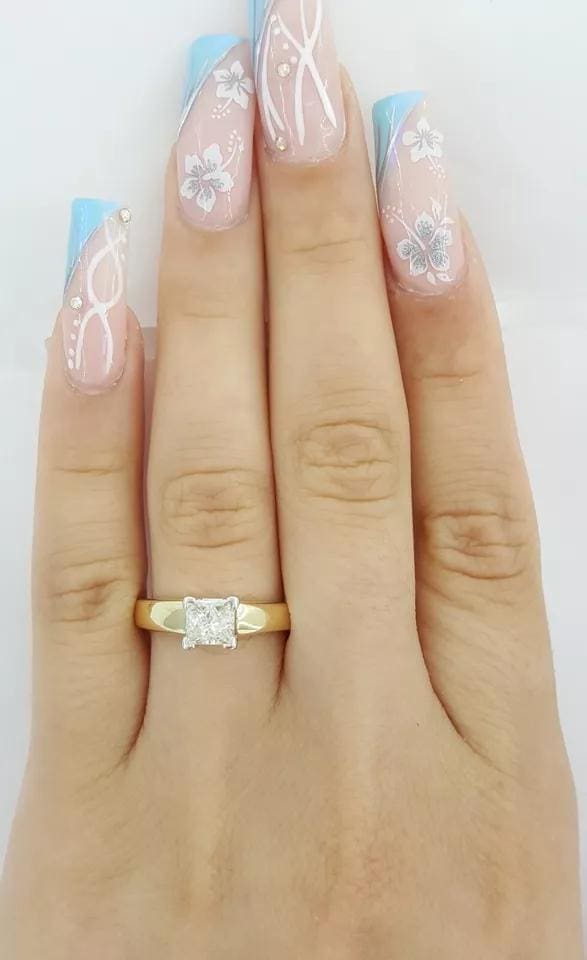 Princess Cut Diamond Solitaire Engagement Ring 0.74 ct 14K Yellow Gold Rtl 2,995