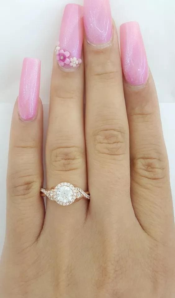 Helzberg Round Diamond Crossover Halo Engagement Ring 14k Rose Gold 1 ct Rtl 5K