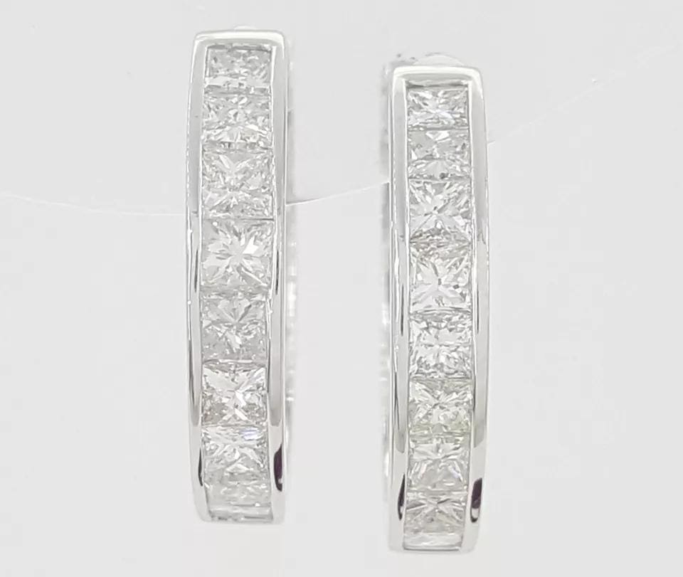 Princess Cut Diamond Hugger Hoop Earrings 15.3 mm 0.84 ct 14K White Gold