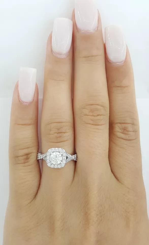 Vera Wang Love Round Diamond Halo Crossover Engagement Ring 1 ct 14k White Gold