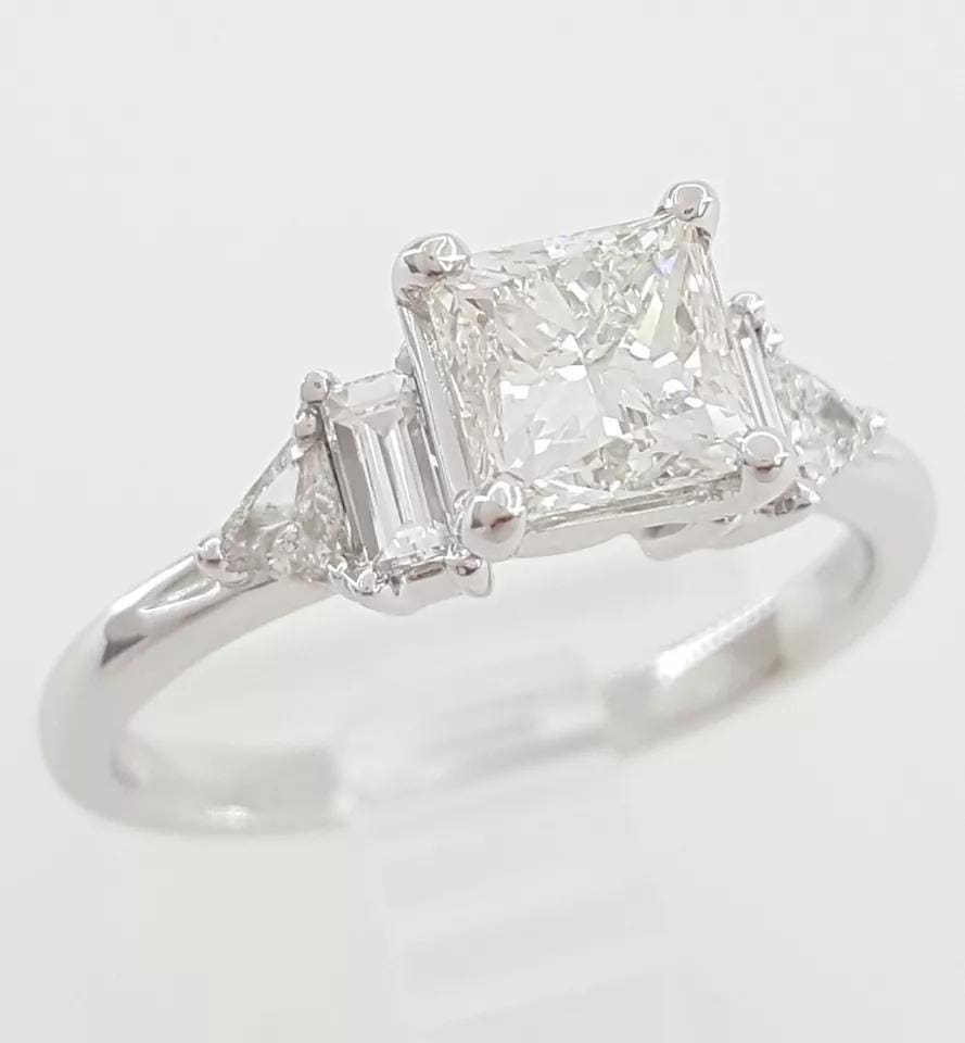 Princess Three 3-Stone Engagement Ring 1.35 ct 14K W Gold Retail 7,500