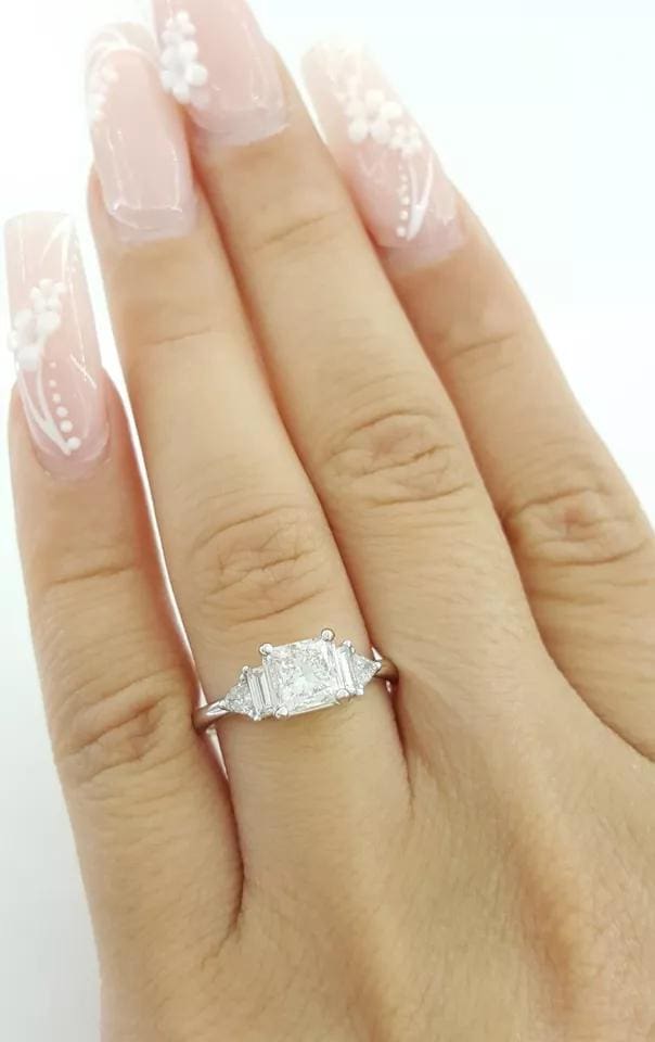 Princess Three 3-Stone Engagement Ring 1.35 ct 14K W Gold Retail 7,500
