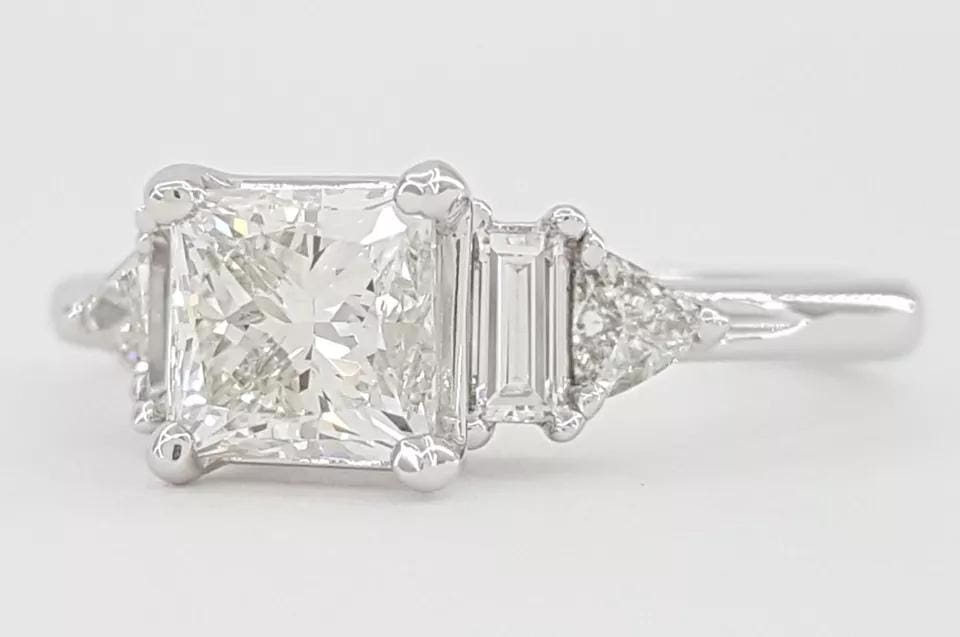 Princess Three 3-Stone Engagement Ring 1.35 ct 14K W Gold Retail 7,500
