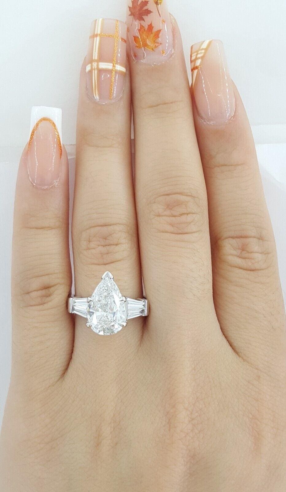 Pear & Baguette Cut Diamond Platinum Engagement Ring 3.02 ct GIA Rtl $38k