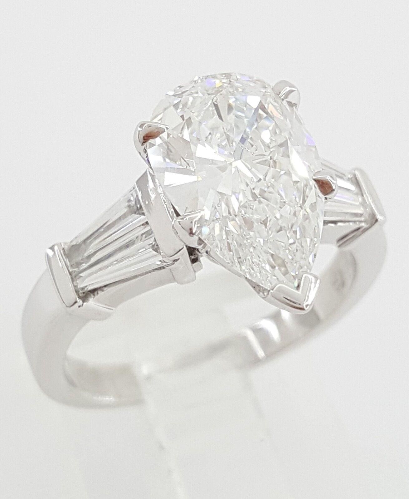 Pear & Baguette Cut Diamond Platinum Engagement Ring 3.02 ct GIA Rtl $38k
