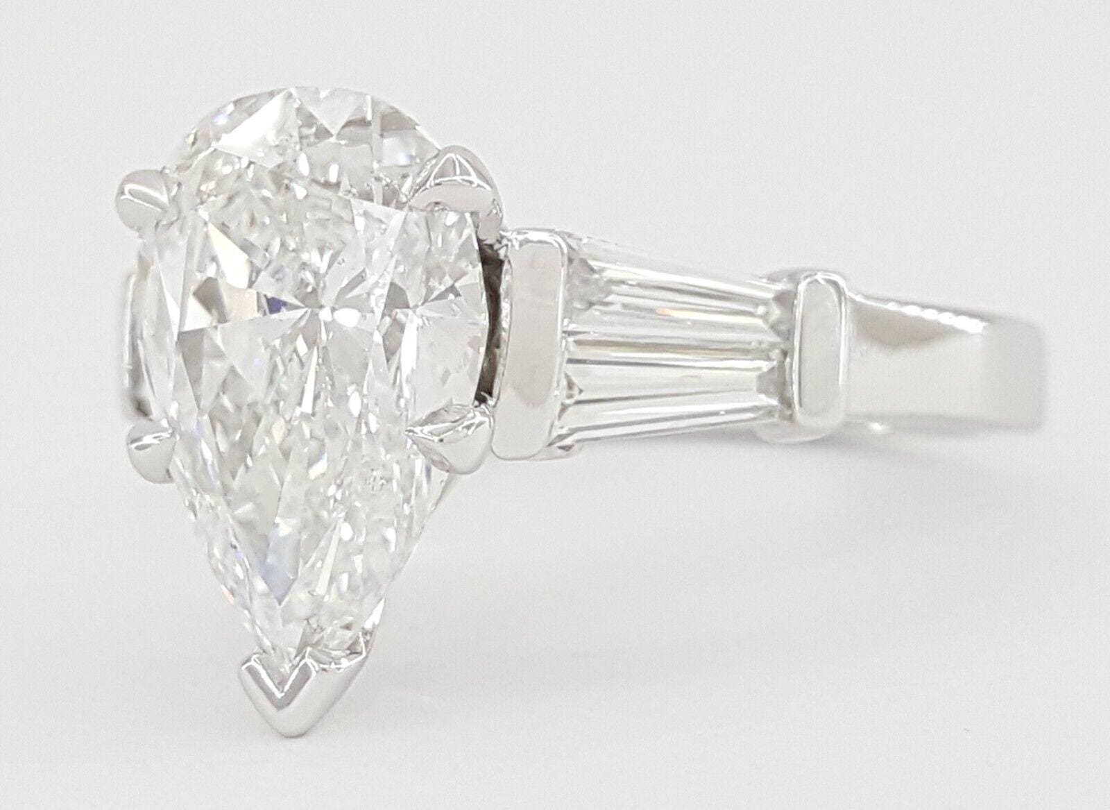 Pear & Baguette Cut Diamond Platinum Engagement Ring 3.02 ct GIA Rtl $38k