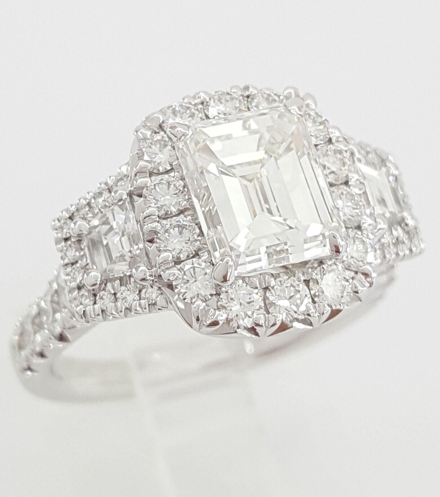 Henri Daussi Emerald Cut Diamond 3.6 ct Halo 3-Stone Engagement Ring Rtl $45.5K