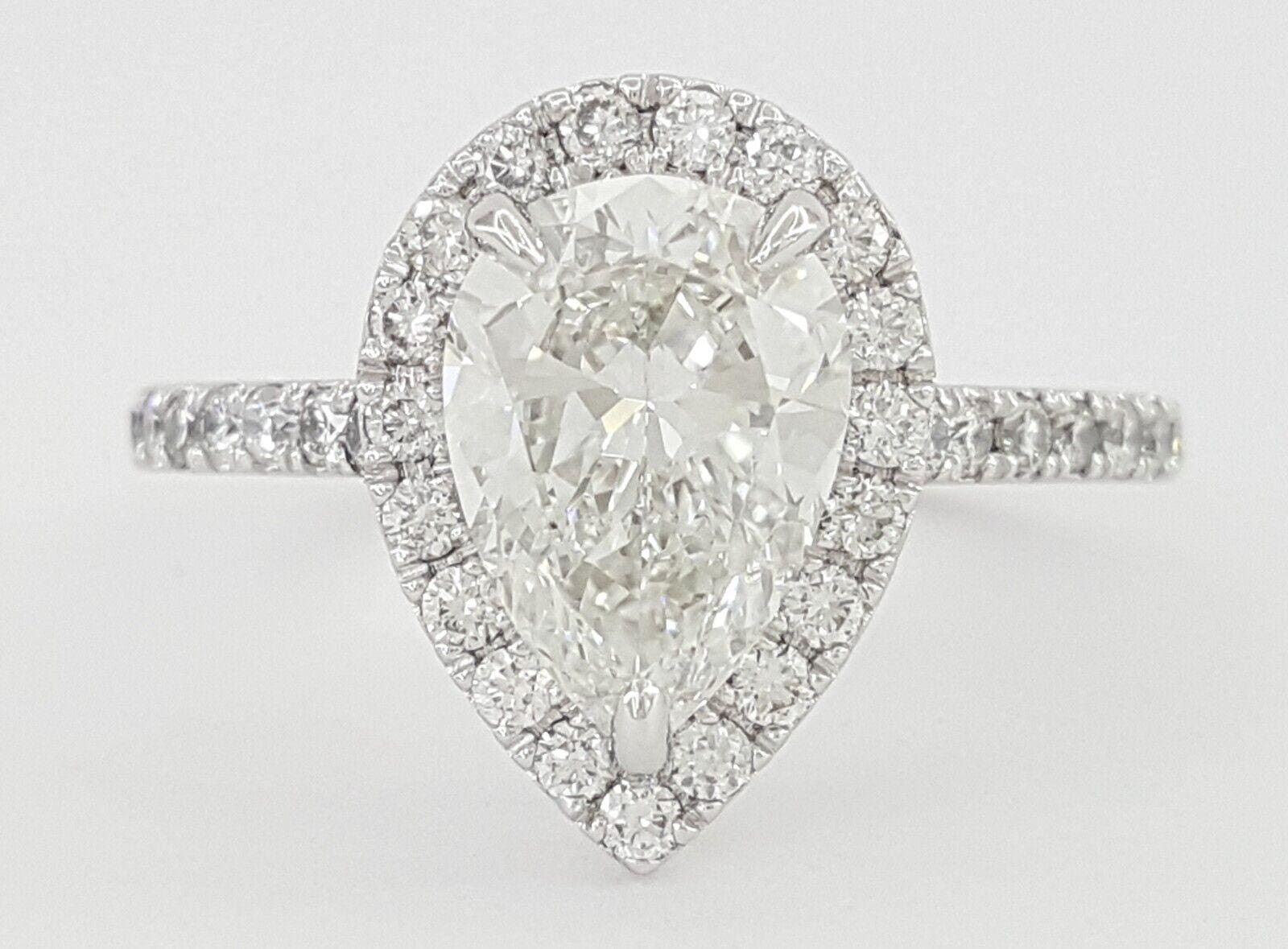 Pear Brilliant Cut Diamond Halo Engagement Ring Platinum GIA 2.32 ct Retail $35K