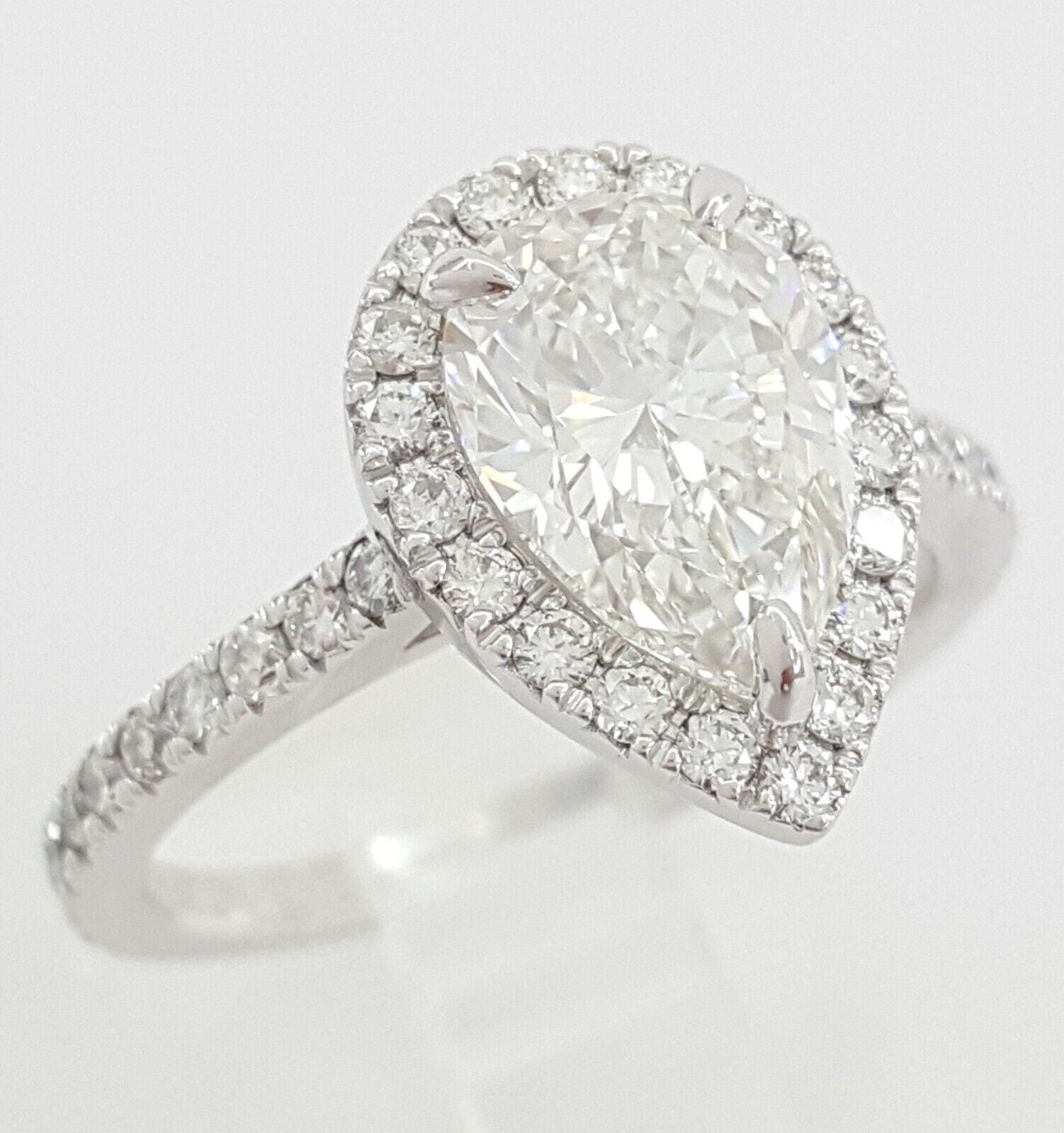 Pear Brilliant Cut Diamond Halo Engagement Ring Platinum GIA 2.32 ct Retail $35K