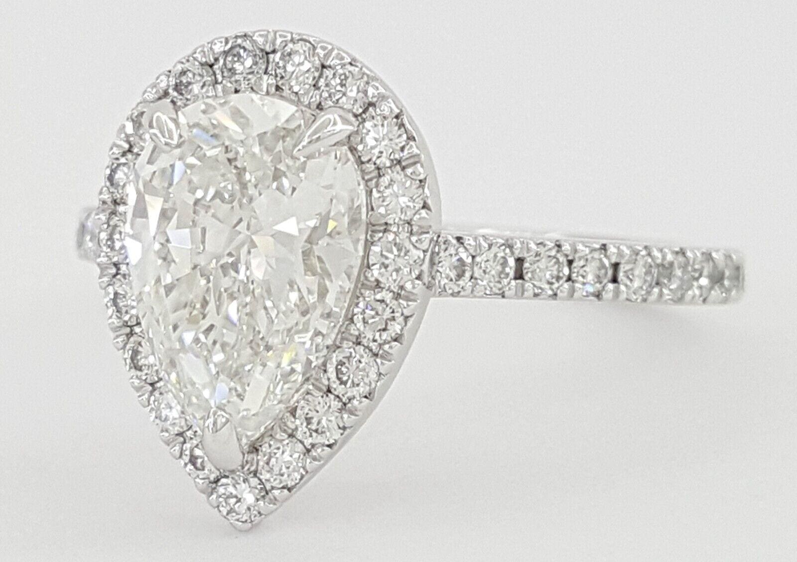 Pear Brilliant Cut Diamond Halo Engagement Ring Platinum GIA 2.32 ct Retail $35K