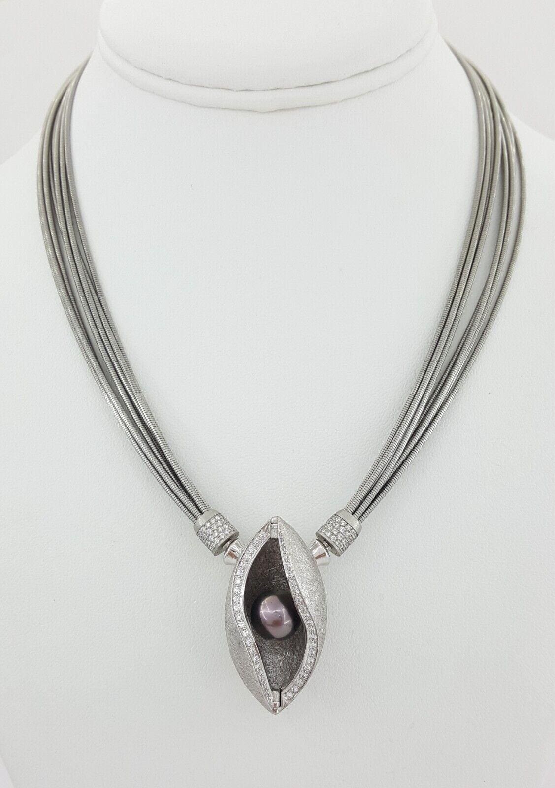 Jörg Heinz Mystery Sphere 1.6 ct Diamond 10mm Tahitian Pearl Necklace