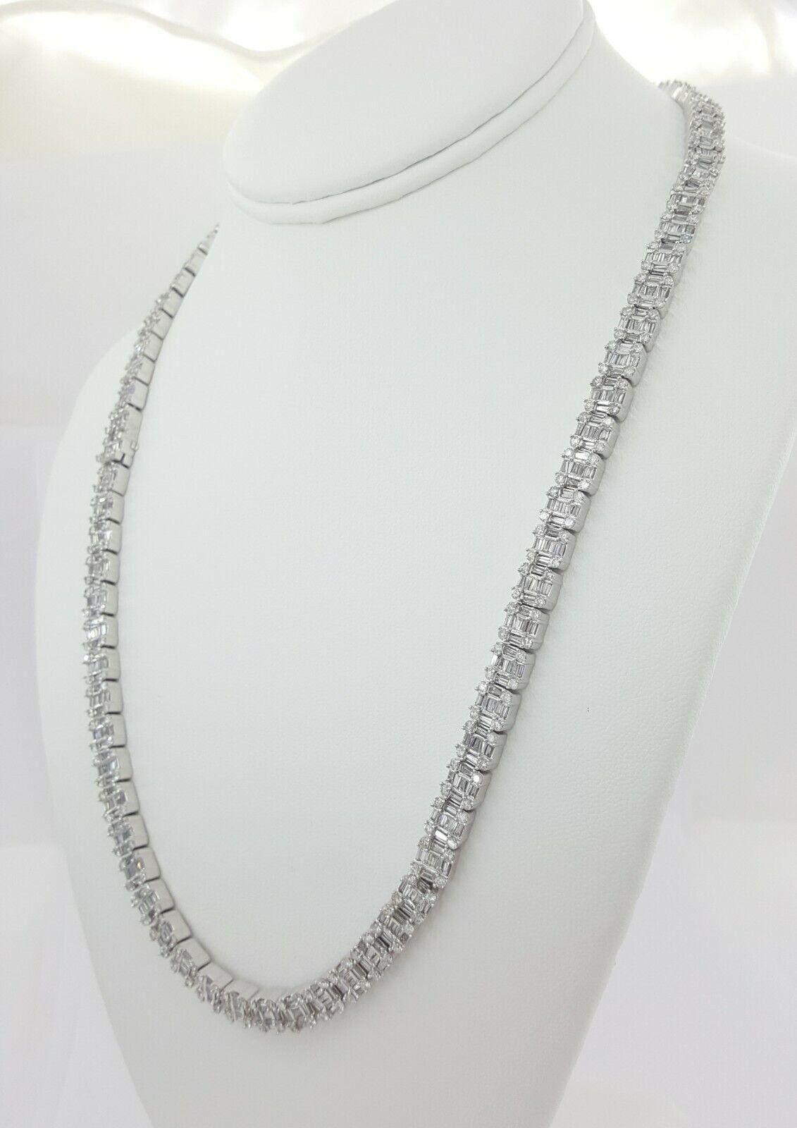 Round Baguette Diamond Chain Necklace 14K White Gold 20.28ct 6.9mm 21.5" Rtl$47k