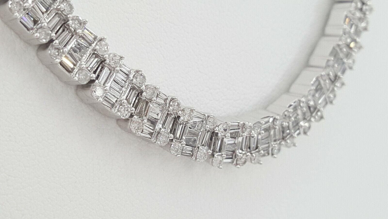 Round Baguette Diamond Chain Necklace 14K White Gold 20.28ct 6.9mm 21.5" Rtl$47k