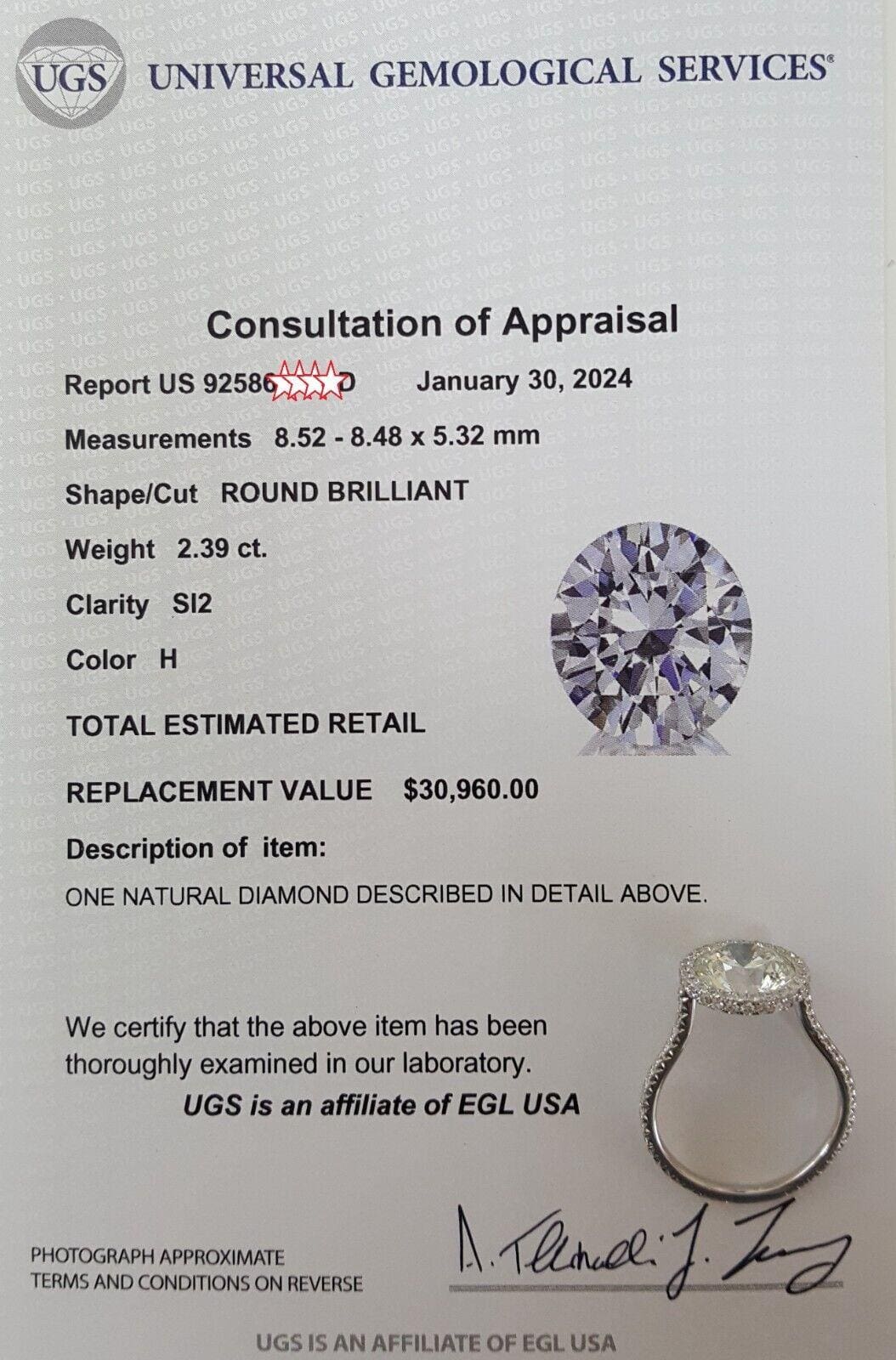 Round Diamond Halo Engagement Ring 2.91 ct 18 White Gold Rtl $34k