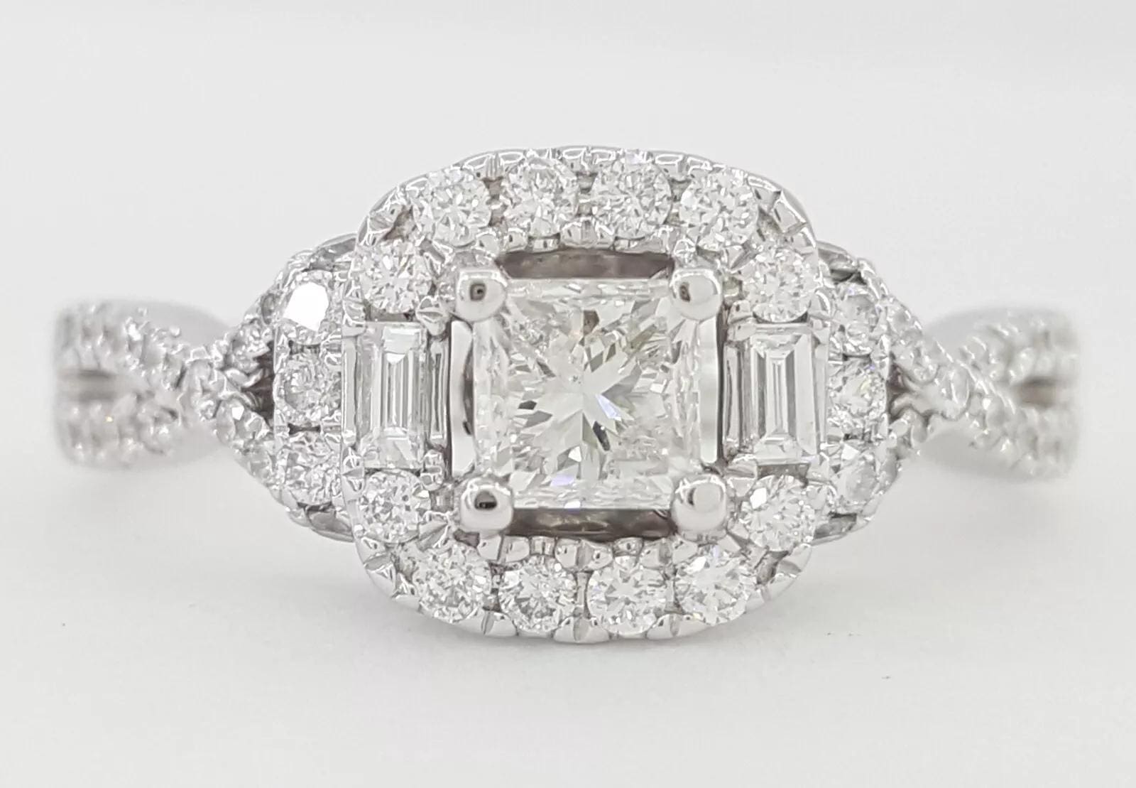 Adrianna Papell Princess Crossover Halo Engagement Ring 1 ct 14k White Gold 3k