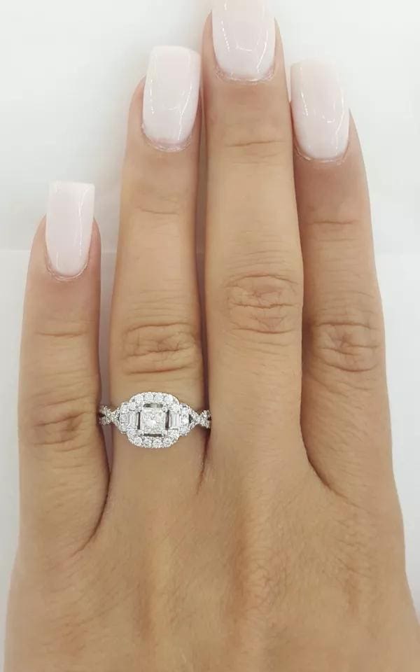 Adrianna Papell Princess Crossover Halo Engagement Ring 1 ct 14k White Gold 3k