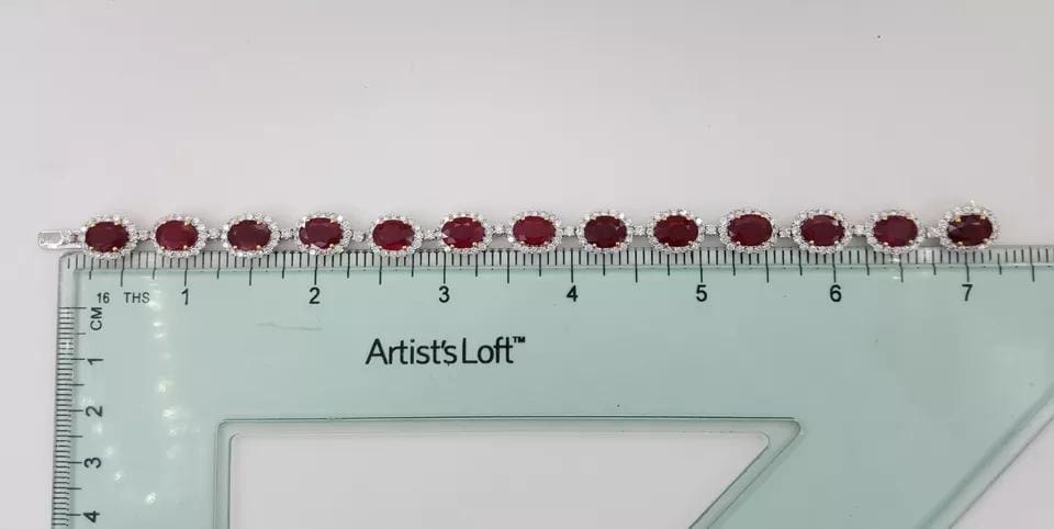Oval Burma Pigeon Blood Ruby & Diamond 18k 2-Tone Gold Bracelet 24.5 ct Rt $180K