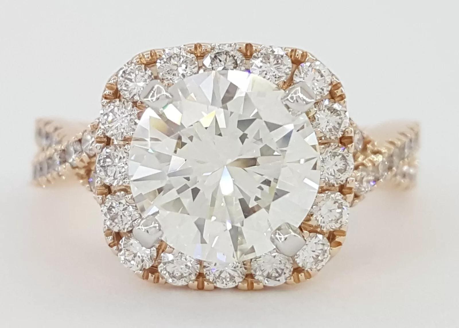 Round Diamond Crossover Halo Engagement Ring 2.9 ct 14K Rose Retail $42K