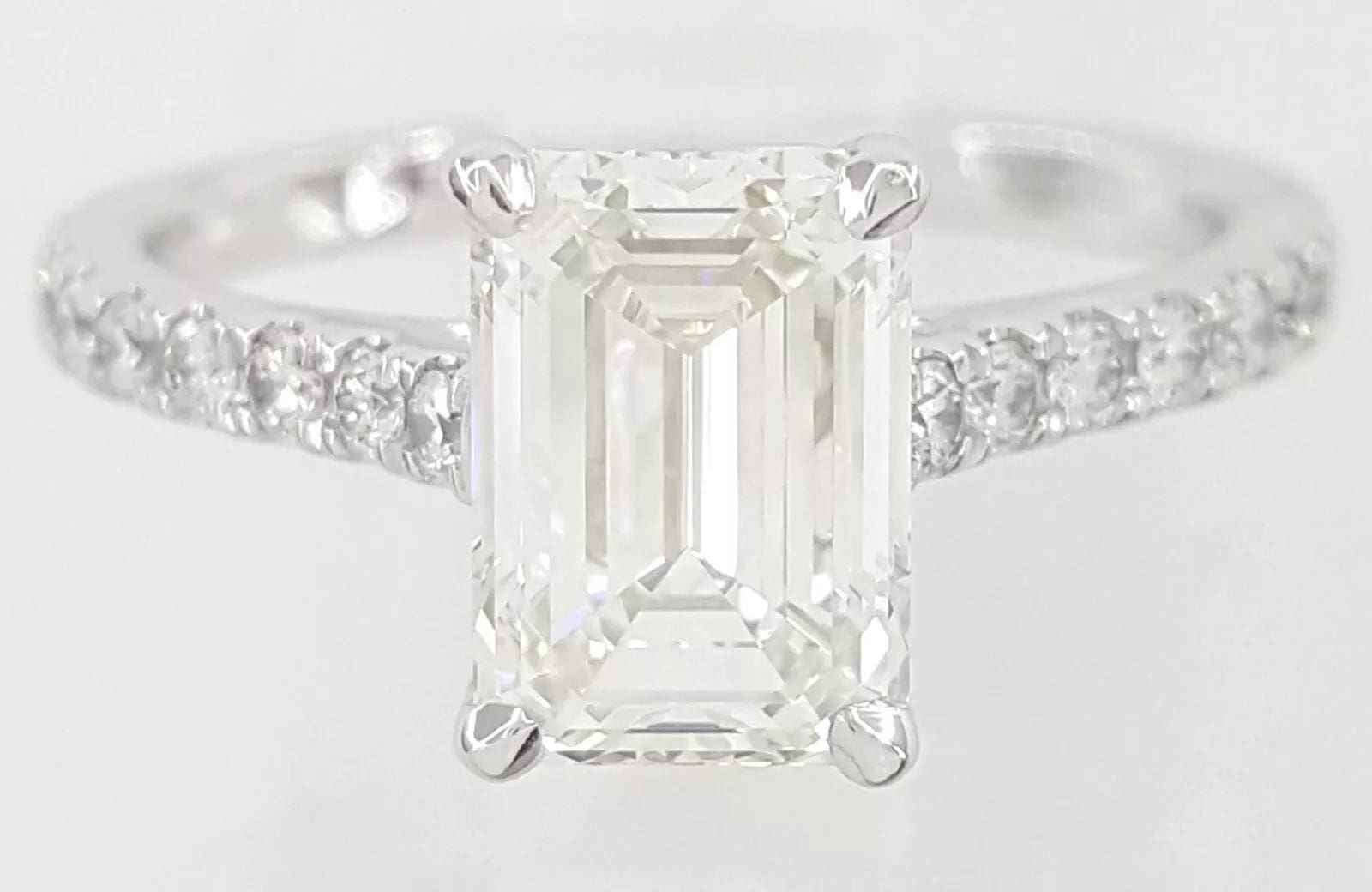 Emerald Cut Diamond French Pave Engagement Ring 1.78 ct Platinum Retail $20K