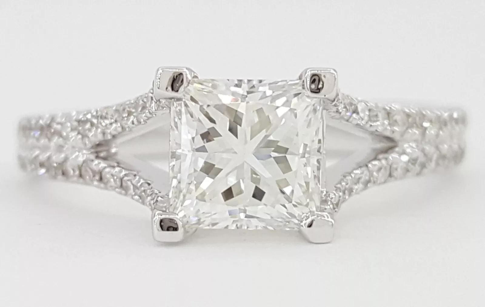 Diadori Princess Diamond Split Shank Engagement Ring 18k W Gold 1.41 ct Rt $8.5K