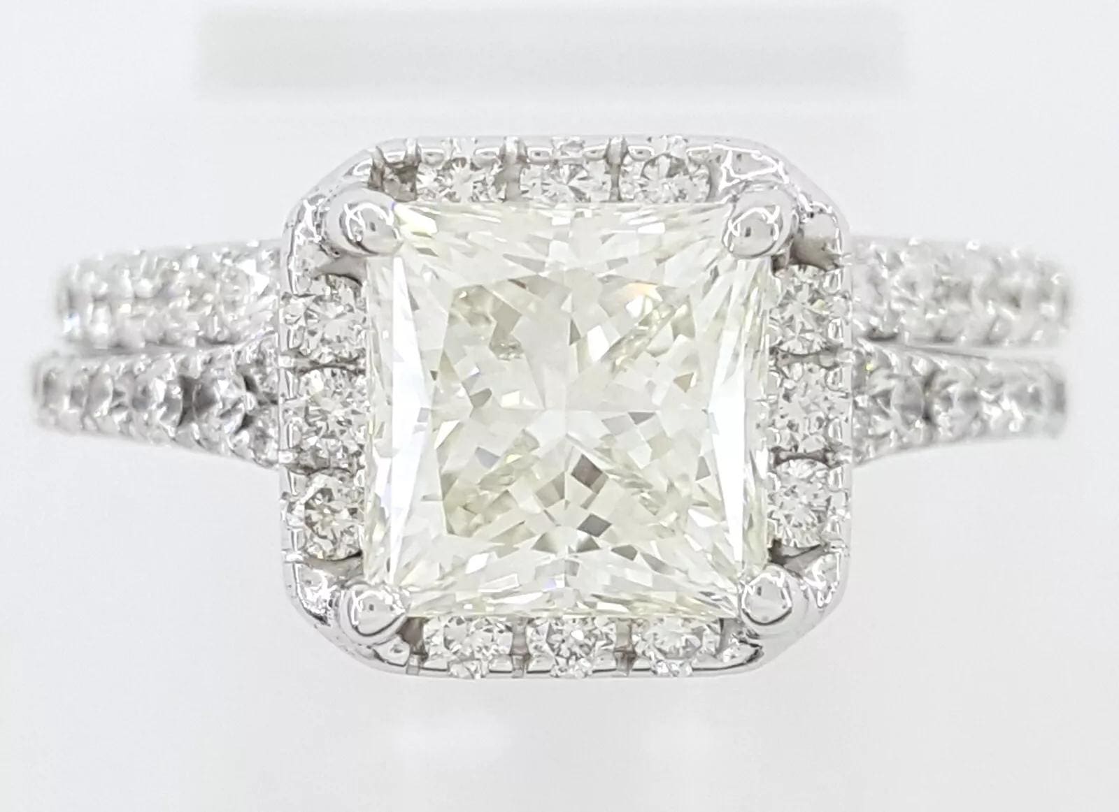Princess Cut Diamond Halo Engagement Ring Set 2.82 ct 14K White Gold Retail $16K