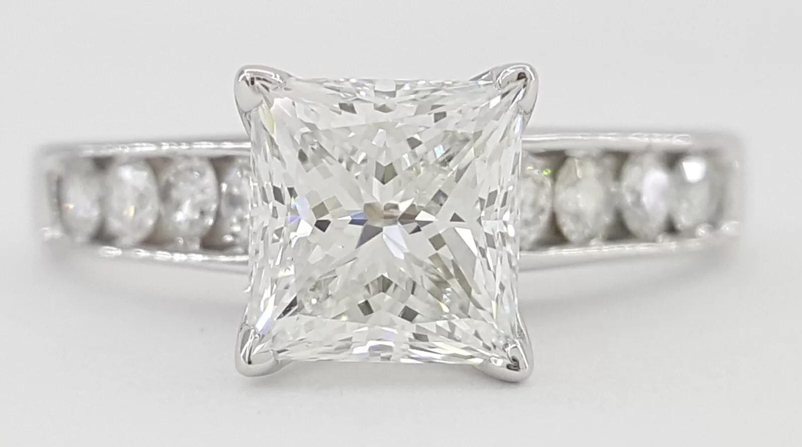Princess Ideal Cut Diamond Engagement Ring 1.86 ct 14K W Gold Retail $12,500