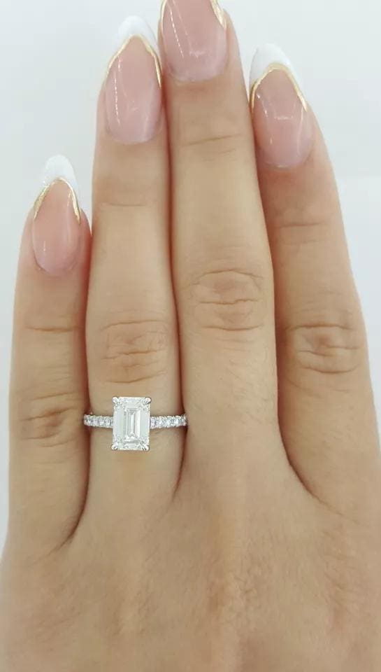Emerald Cut Diamond French Pave Engagement Ring 1.78 ct Platinum Retail $20K