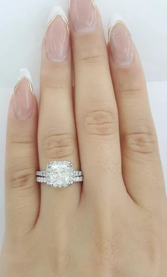 Princess Cut Diamond Halo Engagement Ring Set 2.82 ct 14K White Gold Retail $16K