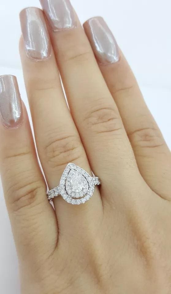 Pear Cut Diamond Double Halo Engagement Ring 1 ct 14K White Gold