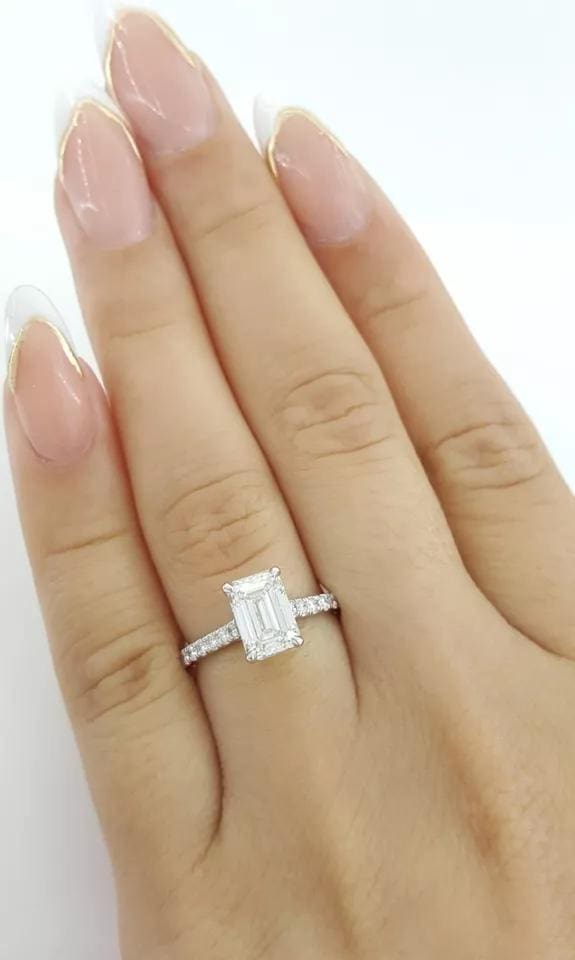Emerald Cut Diamond French Pave Engagement Ring 1.78 ct Platinum Retail $20K