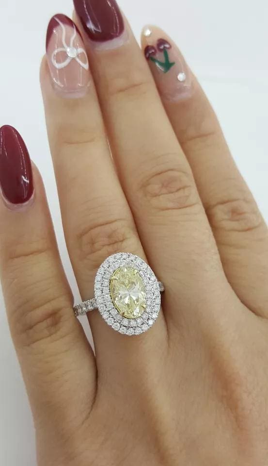 Fancy Yellow Diamond Double Halo Engagement Ring 2.71 ct 14k Gold Rtl $17,465