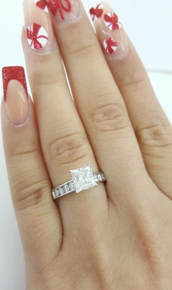 Princess Ideal Cut Diamond Engagement Ring 1.86 ct 14K W Gold Retail $12,500