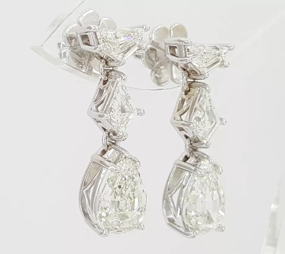 Natural Pear, Shield & Kite Cut Diamonds Drop Earrings 5.66 ctw 18K W Gold