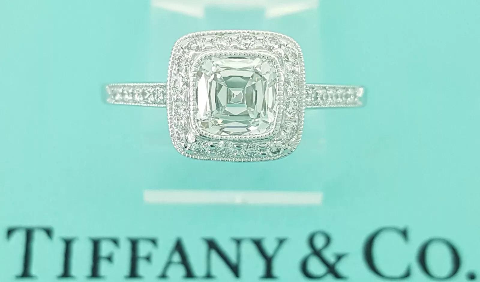 Tiffany & Co Legacy Cushion Diamond Halo Engagement Ring 1.47 ct Retail $21K