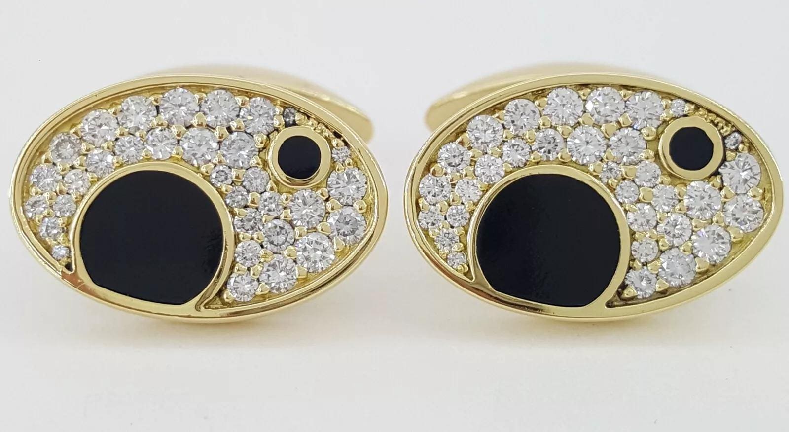 Bernard K Passman Black Coral Diamond 18k Yellow Gold Cufflinks 1.1 ct